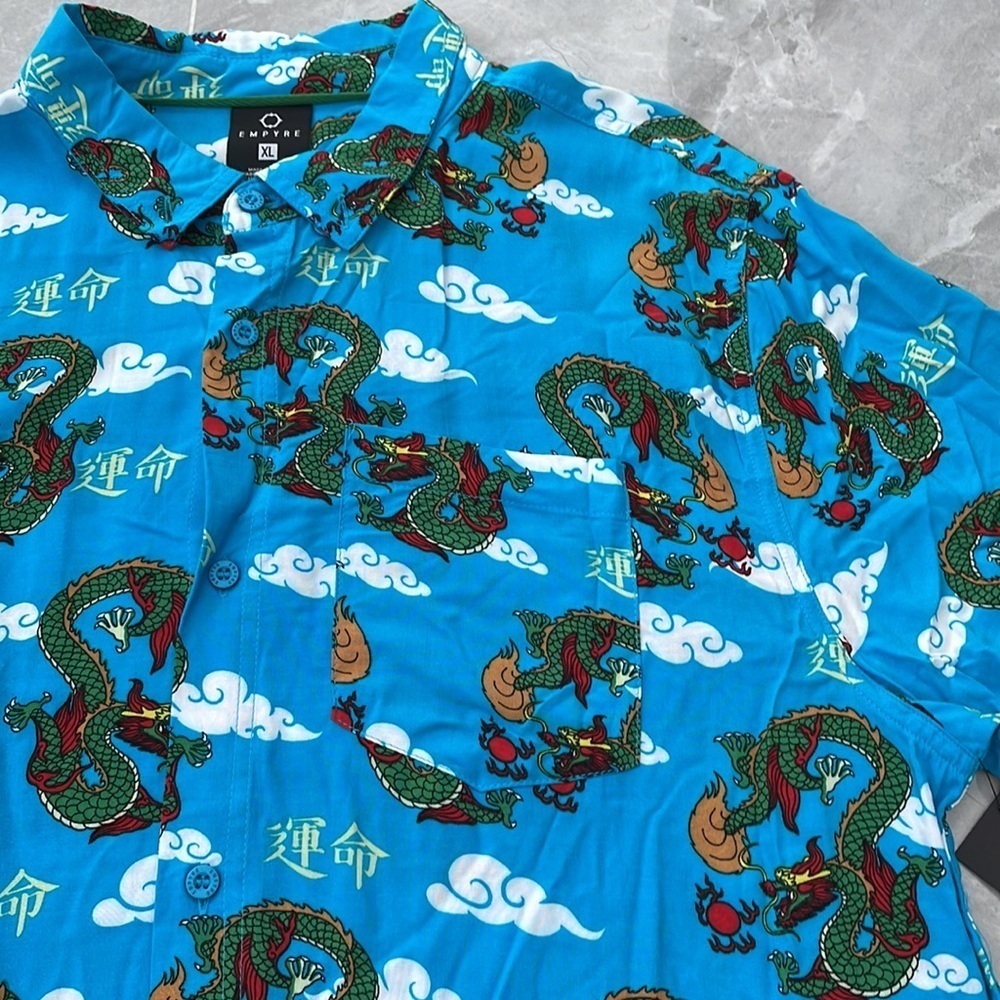 Men’s Empyre Button Down Short Sleeve Collared Dress Shirt With Dragons XL - Picture 2 of 16
